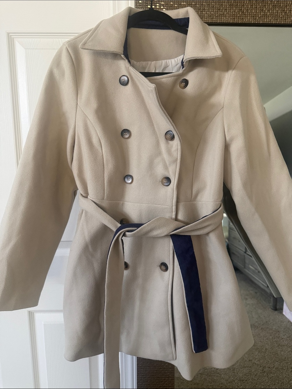 SHEIN Classic Women's Double-Breasted Belted Coat in Cream